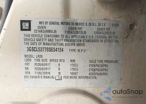 2008 Saturn Vue V6 Xr из США, поврежденный, VIN 3GSCL53778S634134